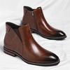 Mens Brown Gradient Leather Chelsea Ankle Boots Side Zipper Elastic Panel Block Heel Formal Business Office Work Daily Wear Boot