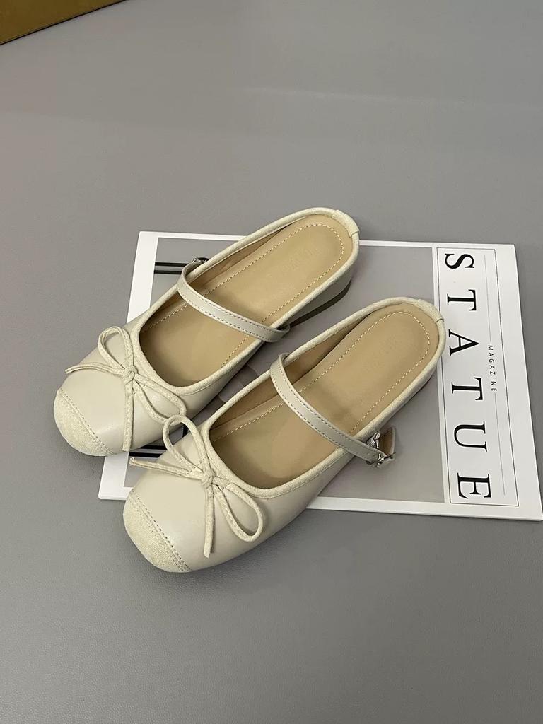 2024 summer new bow Mary Jane cool slippers French thick bottom inner heightening bag head half slippers women's outer wear