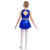 Girls Dance Performance Outfit Sleeveless Crop Top Cutout Back Design Sheer Mesh Patchwork Shiny Sequins Tiered Skirt
