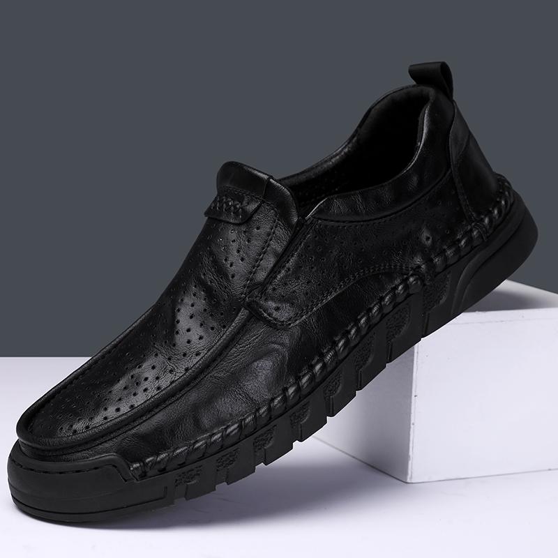 Men's Hollow Leather Shoes Handmade Moccasins Loafers Slip On Flats Walking Shoes
