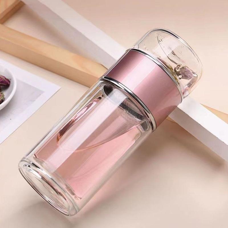 500ML Láhev na čajovou vodu Vysoce borosilikátové sklo Dvouvrstvý hrnek na čajovou vodu Infuzér Termoska Nádobí Láhev na vodu s čajovým filtrem