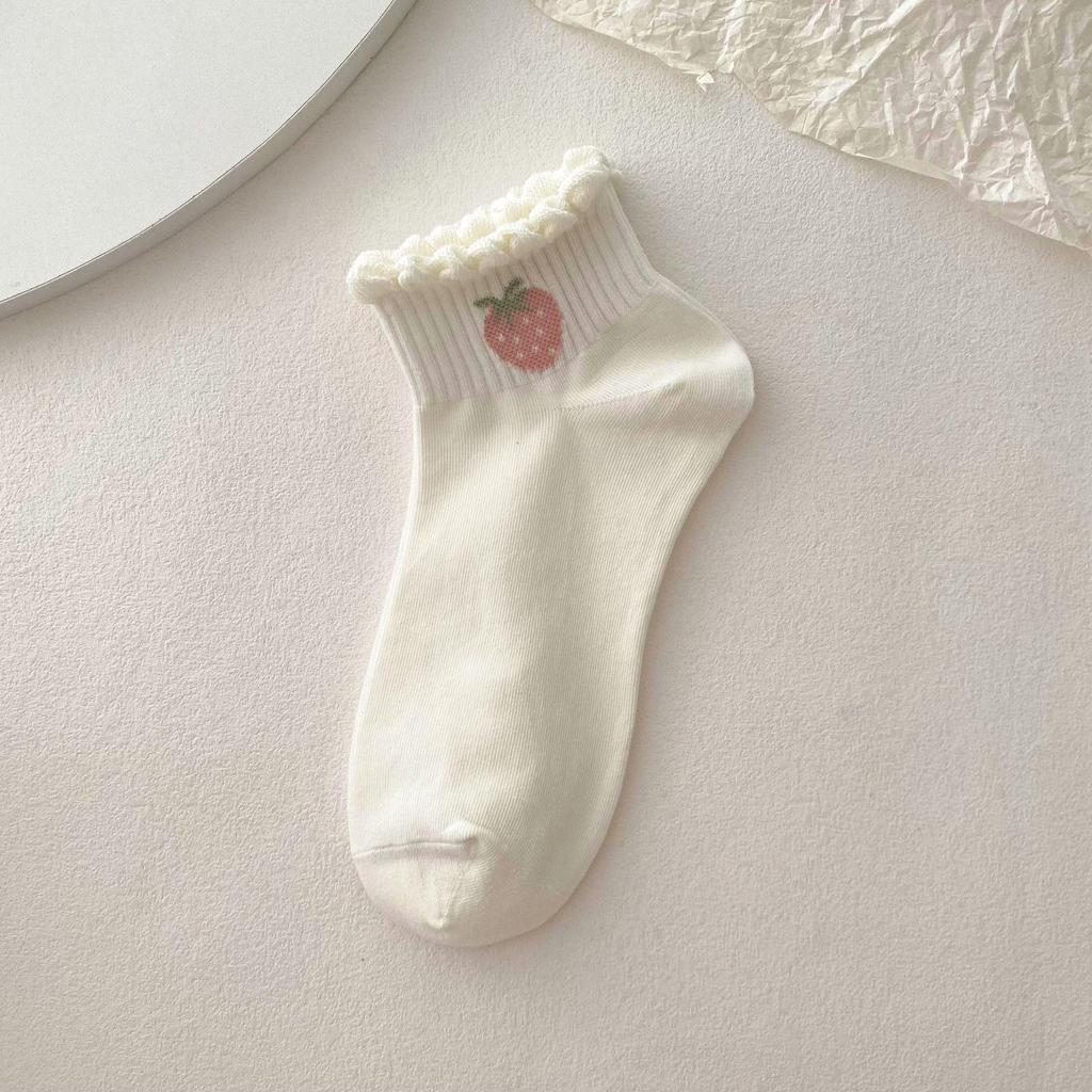 Krótkie damskie skarpetki letnie z Misiem Truskawkowym - Modne, Cienkie, Antypoślizgowe, Deodorantowe skarpetki typu boat