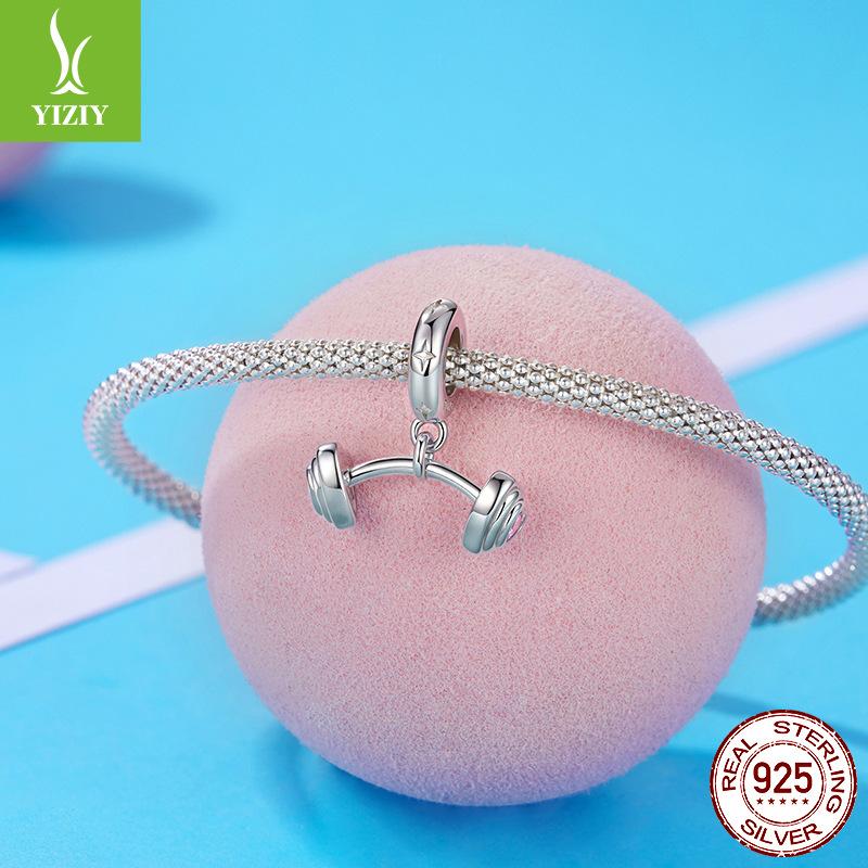 S925 Sterling Silver Pink Love Barbell Pendant Accessories, Fashionable Sports Diy Beaded Bracelet Accessories