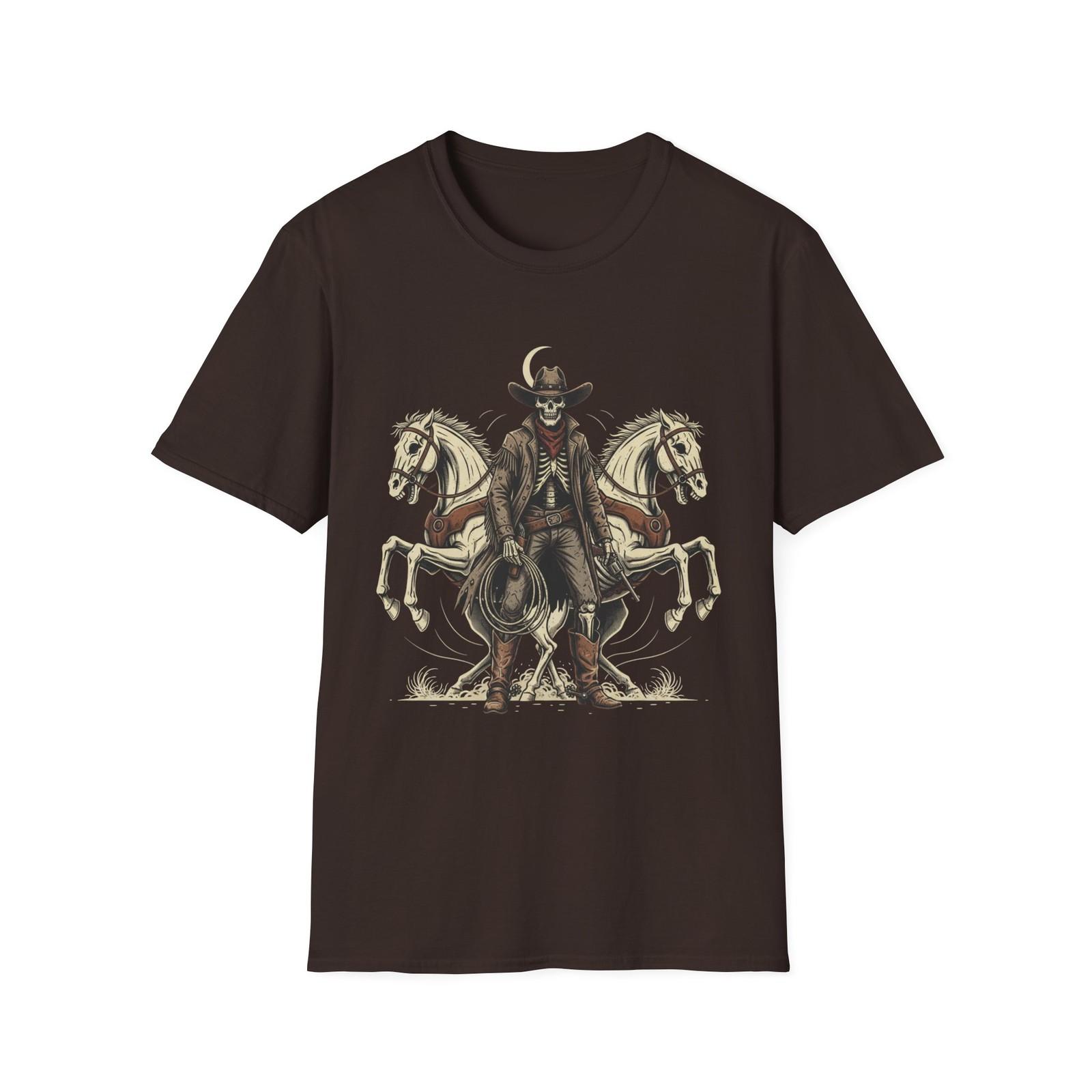 Skull Cowboy with Dual Horses T-Shirt | Western Skeleton Rider S разноцветный