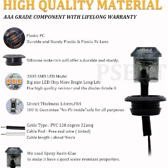 PSEQT 3/4 Inch Trailer Marker LED Lights, Side Clearance Indicators Tail Light Waterproof For Trailer Truck Car Bus Van Pickup RV Wrangler ATV UTV