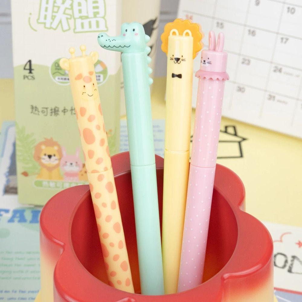 4PCS/Box 0.5mm Blue Ink Gel Pen Animal Shaped Neutral Pen Cartoon Erasable Pen  Students