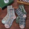 Autumn Warm Retro Cotton Harajuku Print Korean Style Socks Middle Tube Hosiery College Style Hosiery Girls Jacquard Socks