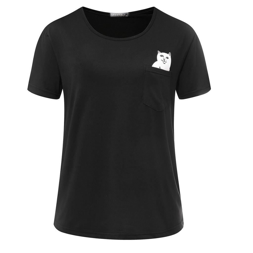 T-shirt Casual in Puro Cotone da Uomo con Stampa Gatto Cartone Animato Estate
