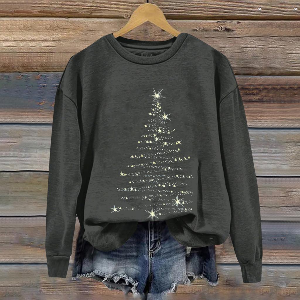 Ladies' Christmas Printed Casual Long Sleeved Round Neck Sports Hoodie Top