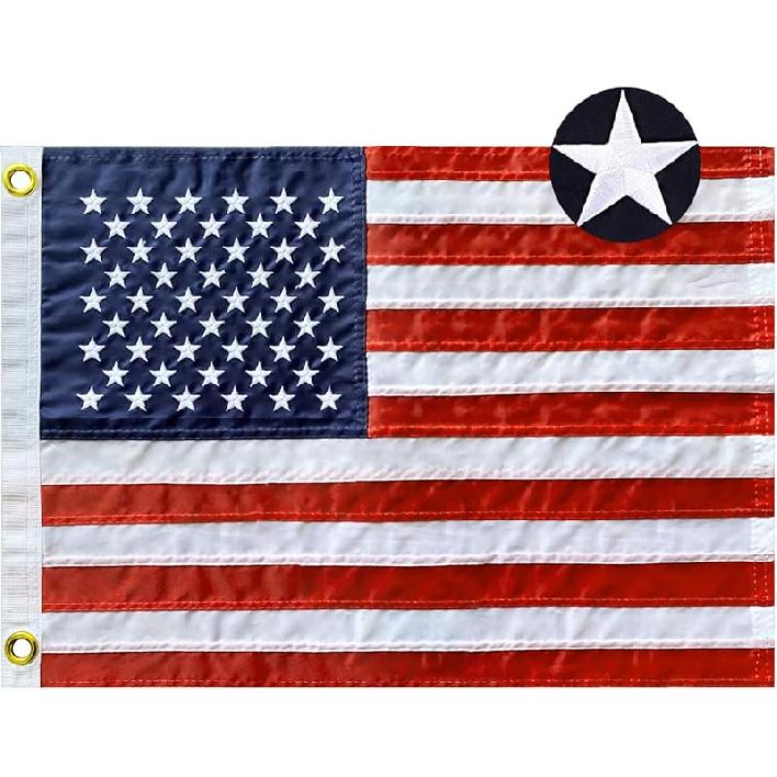 Embroidered Stars Boat Flag 12x18 Inch - American Boat Flag Kit with 4 Clips Heavy Duty Nylon Sewn Stripes US Pontoon Boat Marine Flags Banner with 2 US Boat Flag