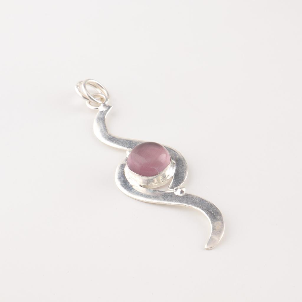 Purple Cat's Eye Gemstone 925 Solid Silver Jewelry Handmade Valentines Pendant PP-44-36