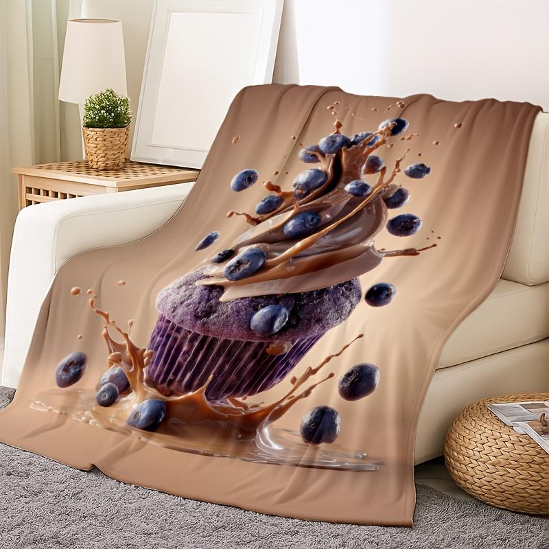 Couverture imprimée en flanelle motif éclaboussures chocolat myrtille adaptée à toutes les saisons adaptée pour le salon, le bureau, le canapé et le voyage