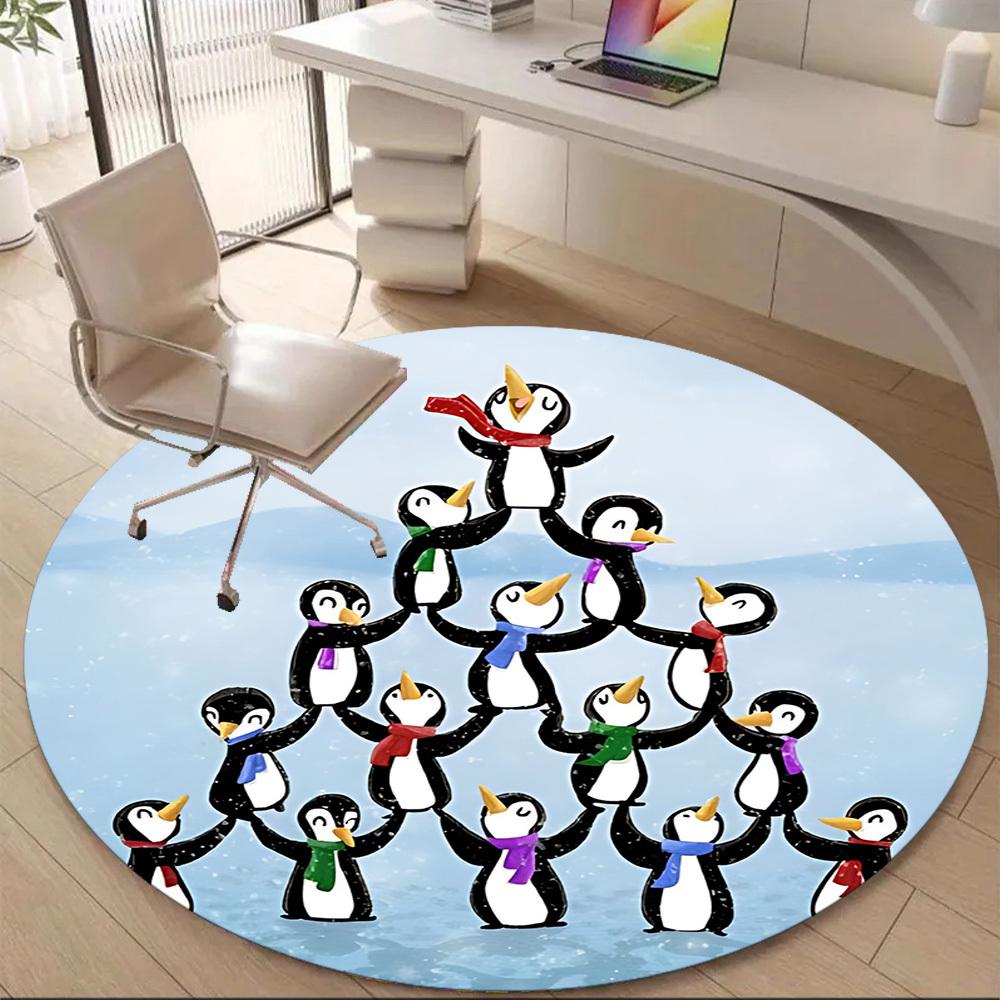 1pc Penguin Pyramid Office Round Area Rug, Indoor Mat Suitable ForOffice, Under Office Chairs Bedroom Living Room Home Decor, Room Deco, D096