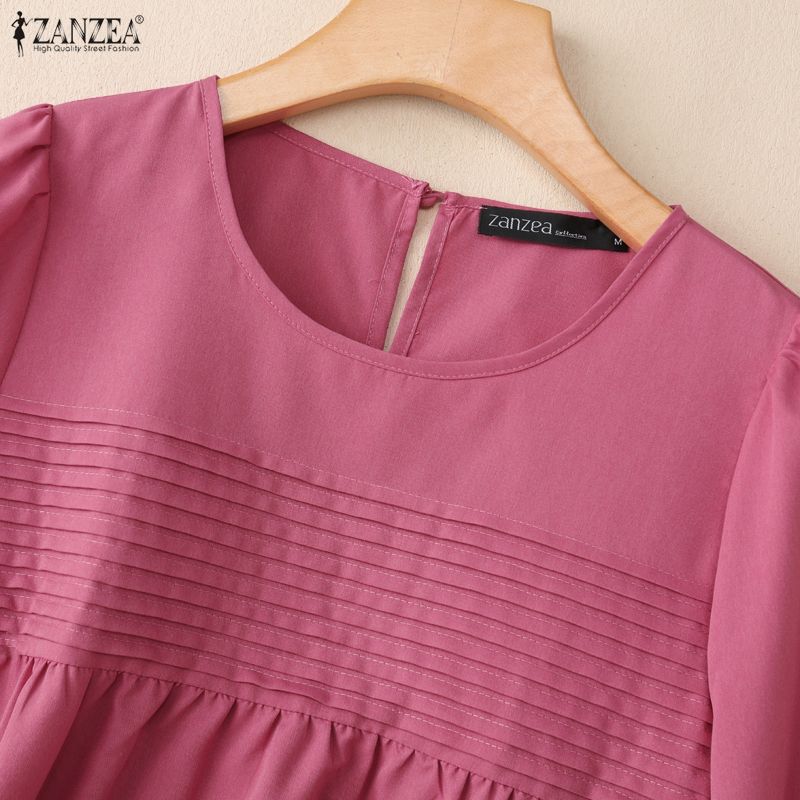 ZANZEA Lässige Bluse mit Rundhalsausschnitt und 3/4-Ärmeln für Damen