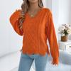 Women's Casual Color V-Neck Cable Knit Long Sleeve Sweater for Everyday Wear
