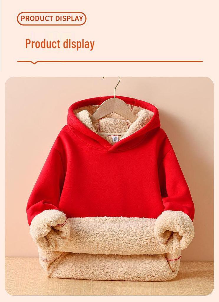 Girls' Plus Velvet Lambswool Hooded Sweatshirt - Warm, Thickened Pullover for Spring 2026 Trend