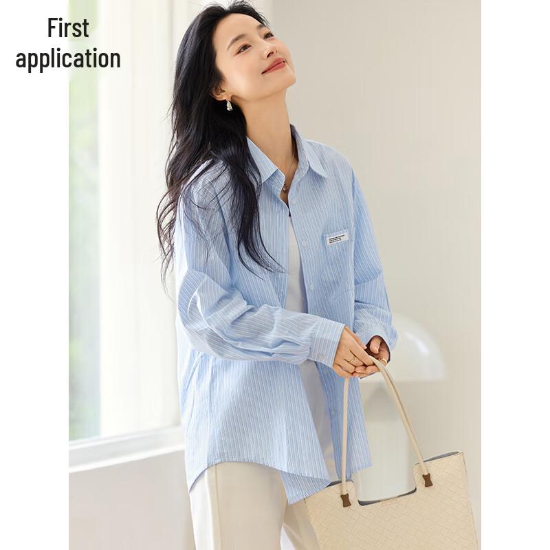 Women s Striped Loose-Fit Cotton Long-Sleeve Shirt XL