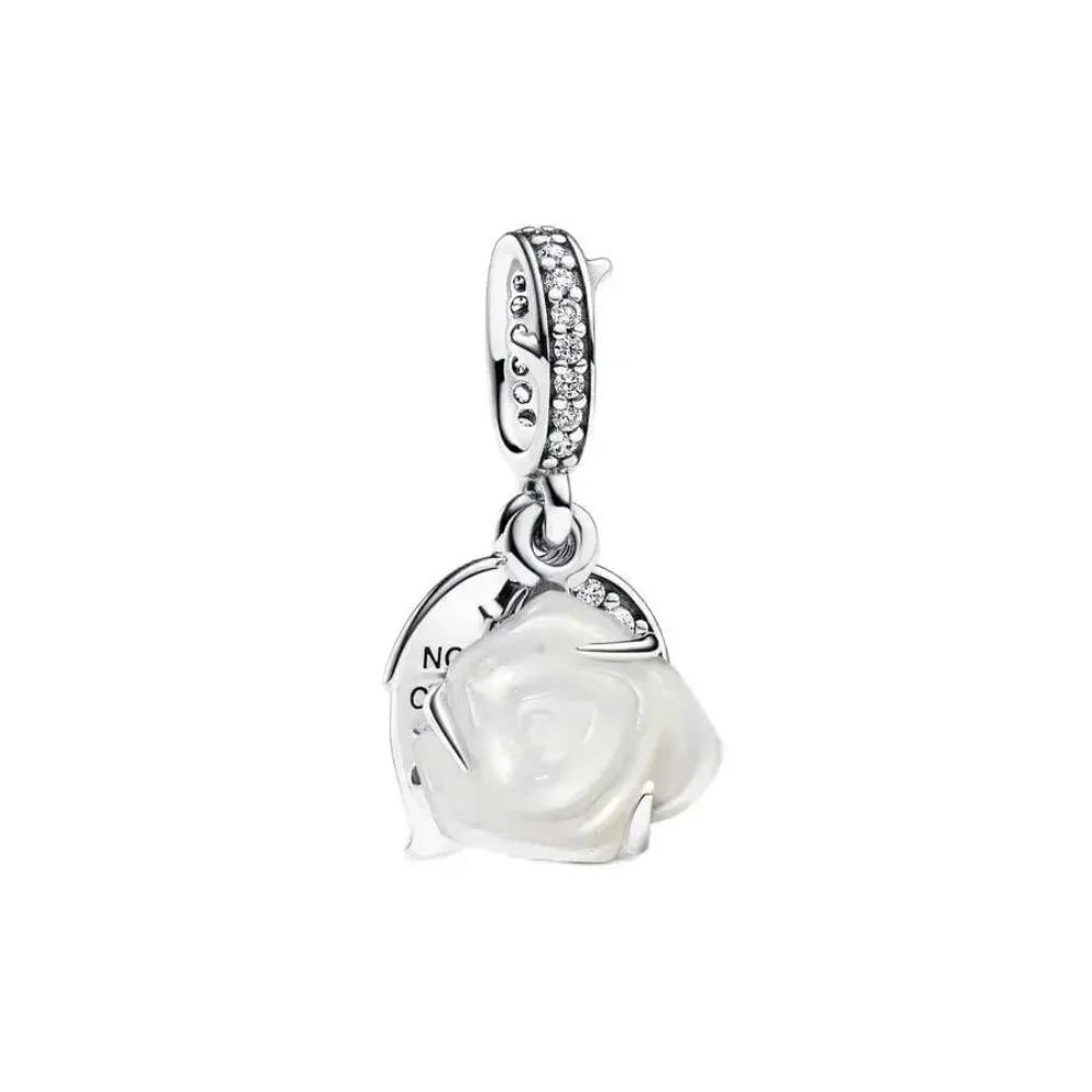 925 Silver Pink Blossom Dangle Charm Butterfly Heart Flower Rose Bird Bead For DIY Necklace Bracelet Fine Jewellery