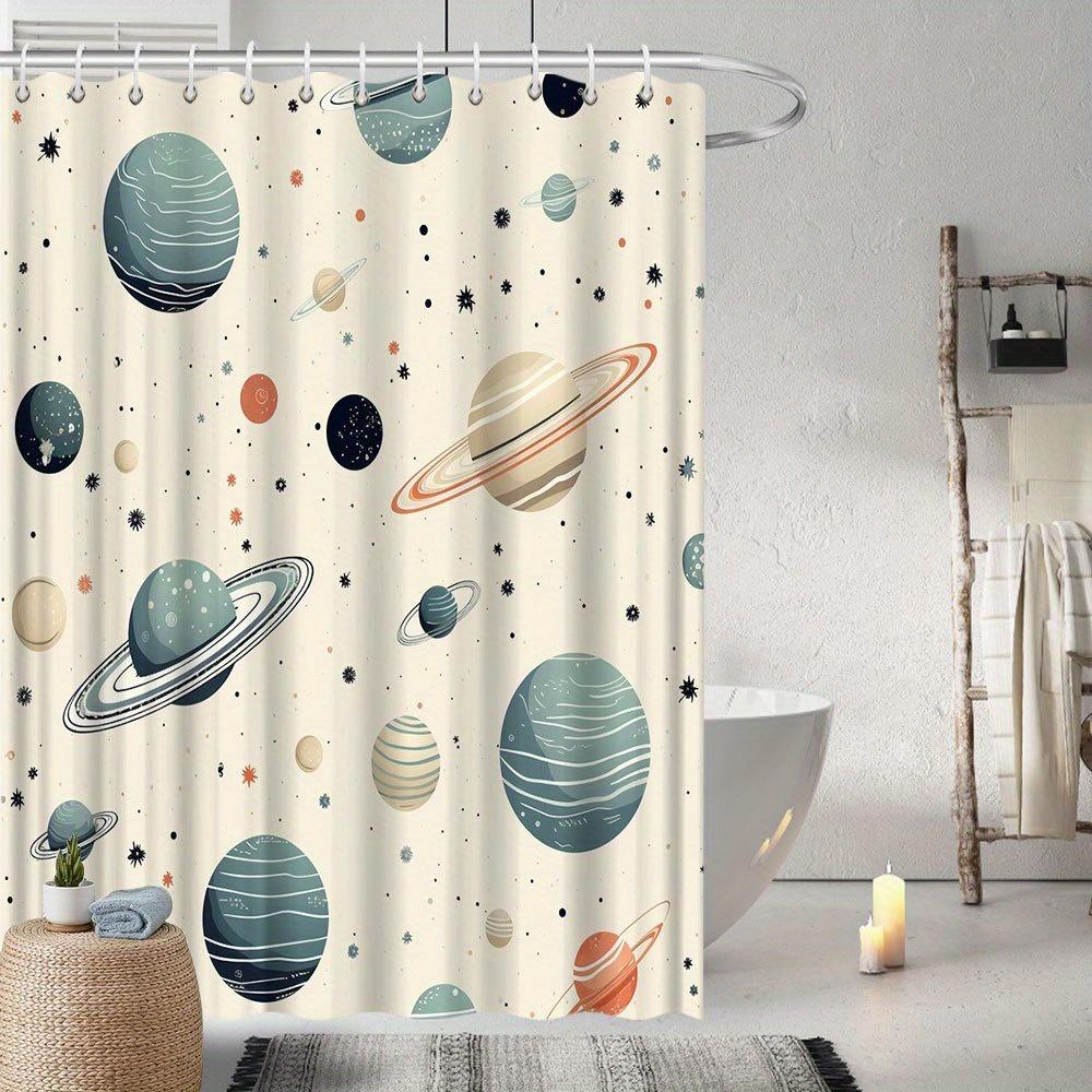 

Whimsical Galaxy Shower Curtain, Vibrant Space Art With Planets & Stars, Polyester, Perfect For Modern Bathroom Decor W60H190(CM)-1 Pcs