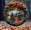 2D Exquisite Witch and Autumn Leaves - Halloween Circular Wooden Sign, Suitable for Home, Restaurant, Bar, Door Decoration Gifts