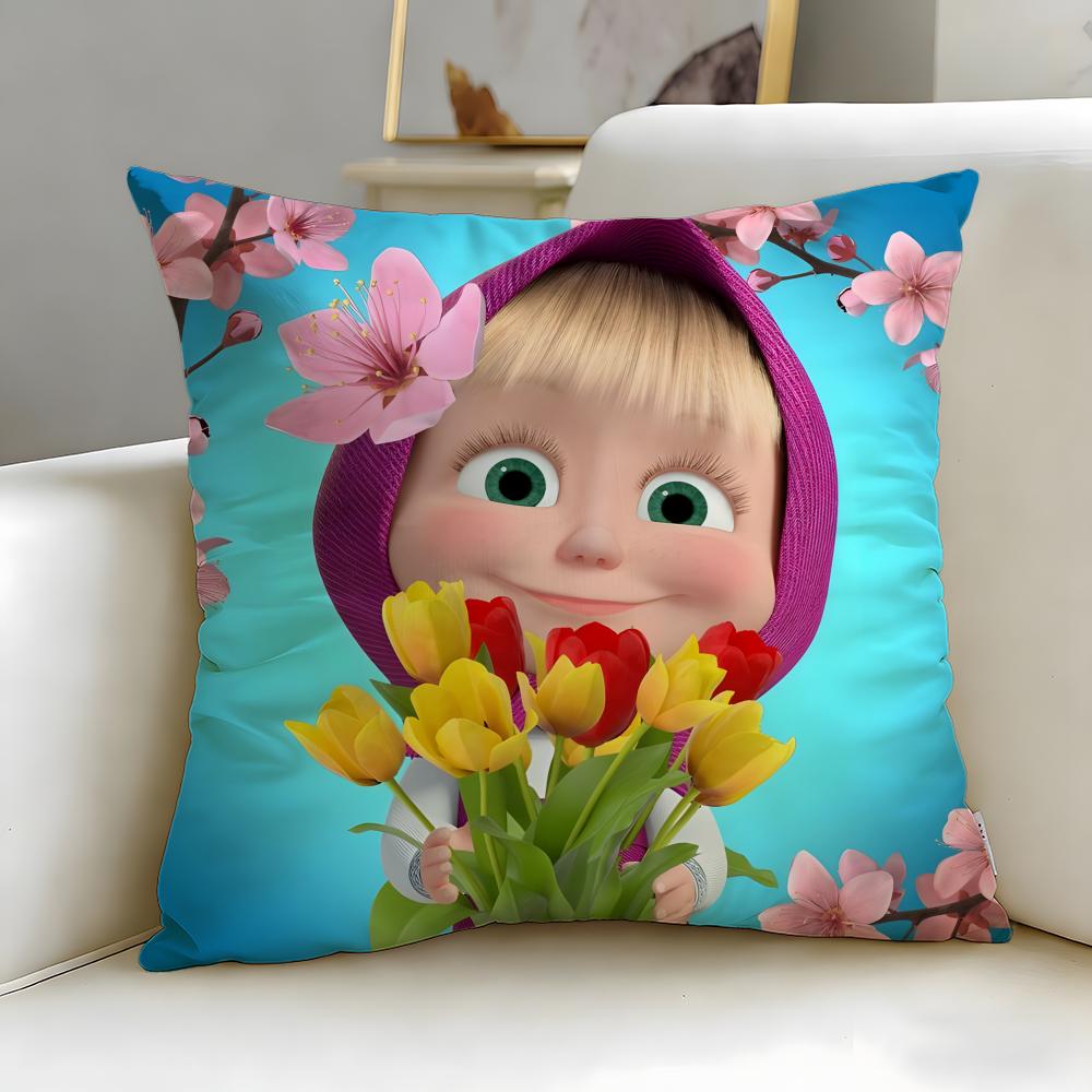 Klassische Zeichentrickfigur Mascha und der Bär Kissenbezug Weich Leicht zu waschen Kissenhülle Vielseitig für Sofa Bett Reise und Büro
