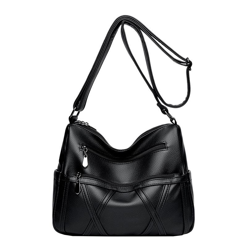 Bolso de cuero suave multicapa para mujer, bolso de madre de mediana edad y anciana, bolso de hombro tipo bandolera de gran capacidad