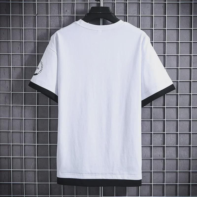 Camiseta de Verano para Hombre 2020 de Moda de Corte Holgado de Media Manga Dos en Uno