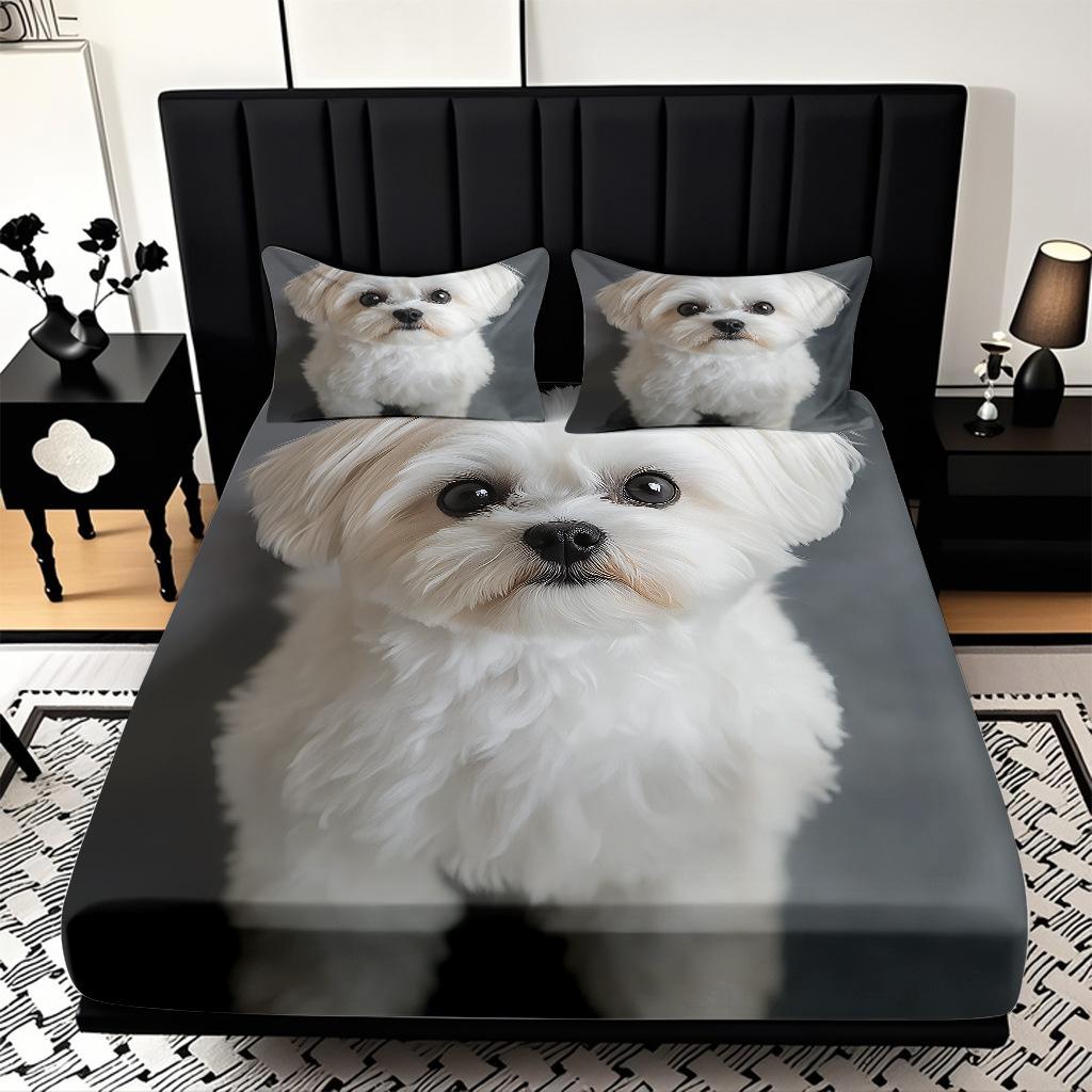 High Definition Digital Printing Cute Puppy Pattern Skin-Friendly Polished Mattress Three-Piece Set