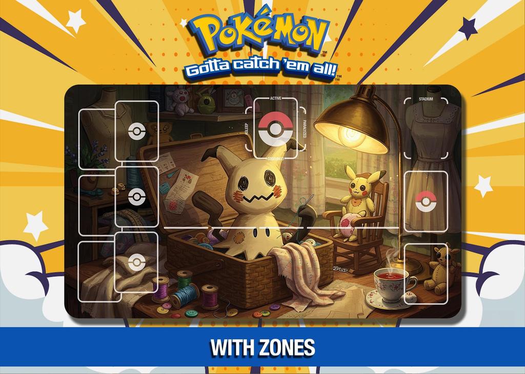 Vintage Room Mimikyu Pokemon TCG Playmat NonSlip Large Desk Mat Waterproof Cute Anime Gaming Keyboard Pad