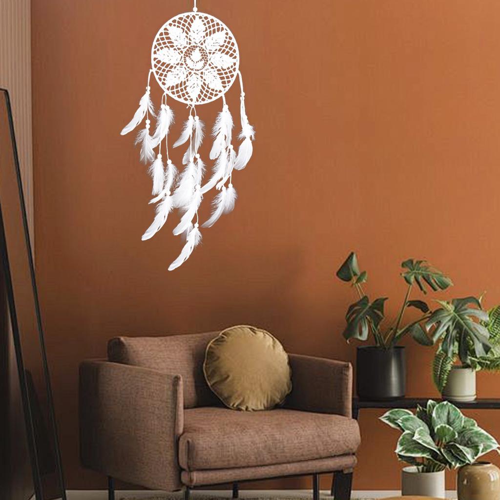 1Pc Leaves Flowers White Feather Dream Catcher Pendant for Wedding Living Room Bedroom Decoration