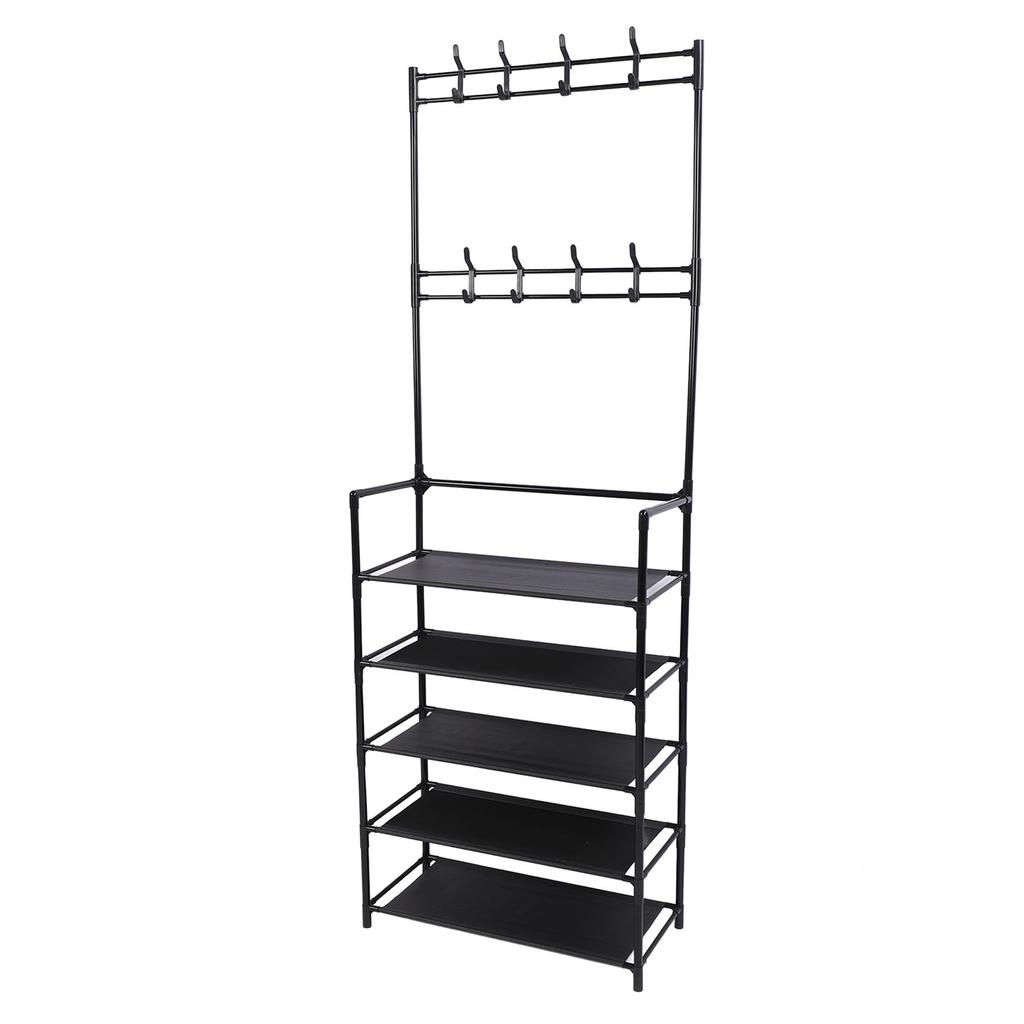 Coat Shoe Rack with Hooks 68.9in 5 Tier Metal Multifunctional Dust Proof Ample Space Coat Shoe