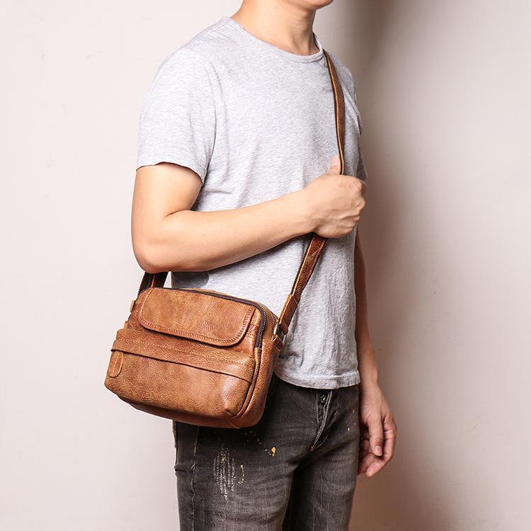 Frosted Leather Men'S Shoulder Bag Women'S Genuine Leather Messenger Bag Large Capacity Cowhide Ipad Small Square Bag