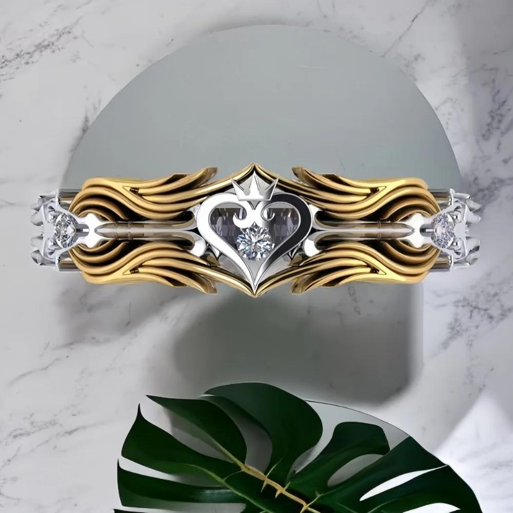 1pc Innovative Design King's Heart Ring Crown Two-tone Zirconia Ring