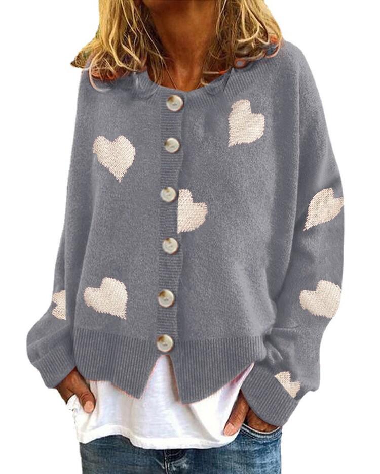 2024 Autumn/Winter European & American Women's Heart Knit Cardigan Sweater