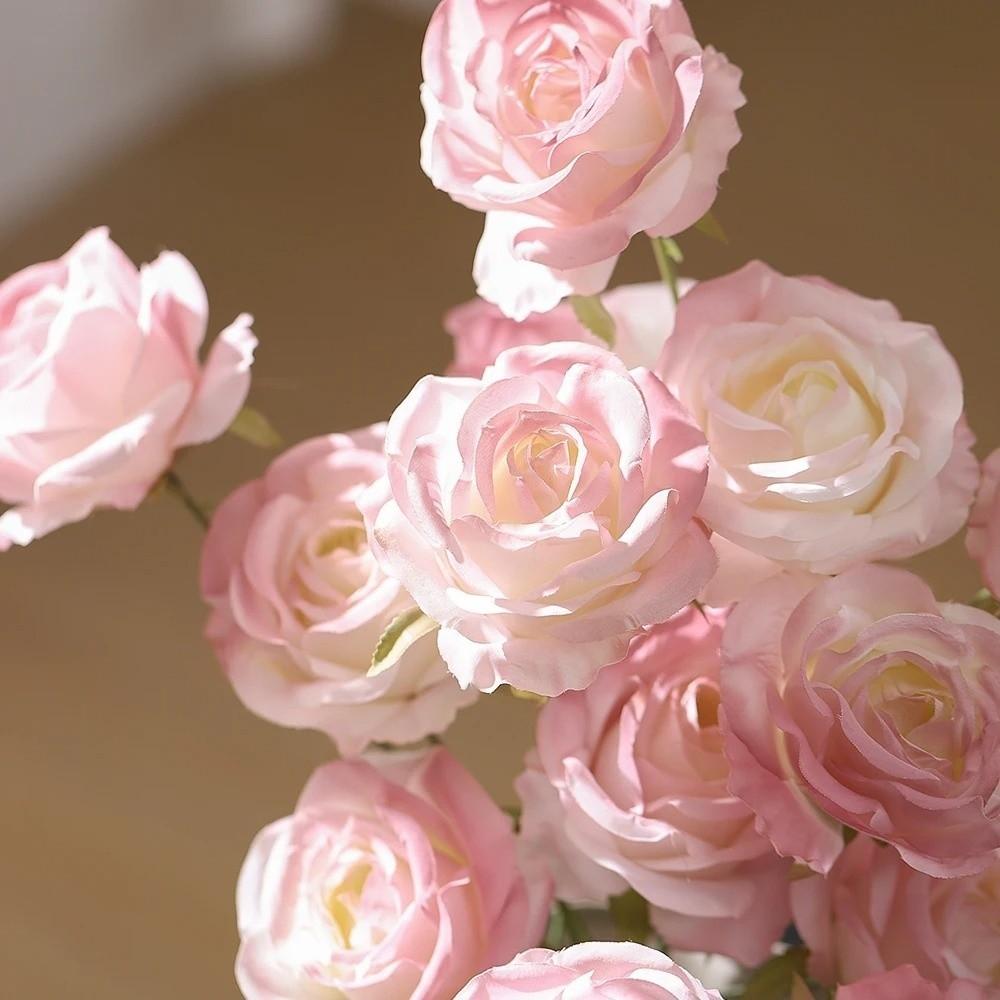 Fashion 3 Heads Simulated Rose Bouquet Silk Rose Soft Artificial Flowers Vintage Flower Bouquet Photography Props
