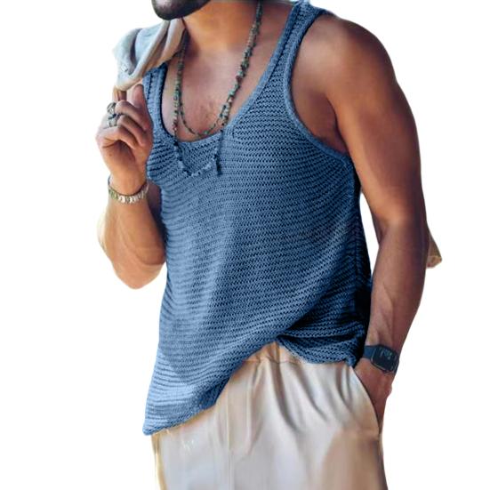 Men Summer Vest Sleeveless Solid Color Simple Style Knitted U Neck Sports Soft Pullover Men Tank Top Men Clothes