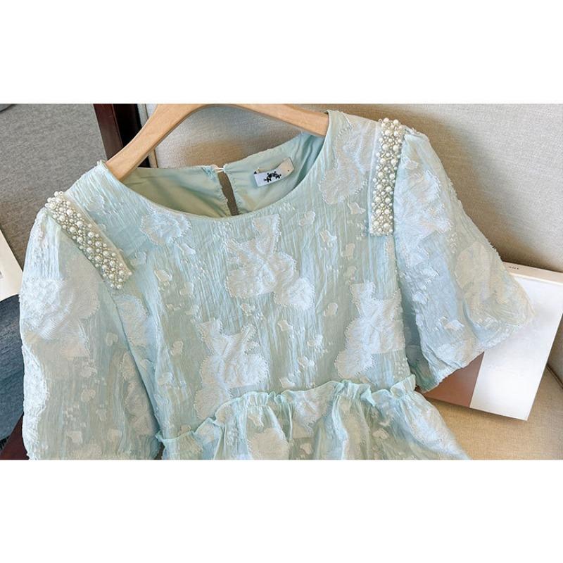 Übergröße Damen Sommer Neues Kleid mit Puffärmeln und hoher Taille