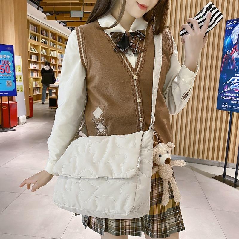 Wind cotton bag, lazy style literary and artistic large-capacity girl student mailman bag, solid color shoulder bag