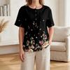 Women’s Fashion Printed Short Sleeve Cotton Linen Shirt with Henley Button Neckline and Chest Pocket for Casual Wear