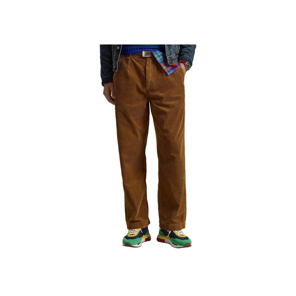 Polo Ralph Lauren Embroidered Logo Mid-Rise Cotton Wide Ribbed Corduroy Casual Pants Men pants Brown Yellow MNPOPNT14H20072-200