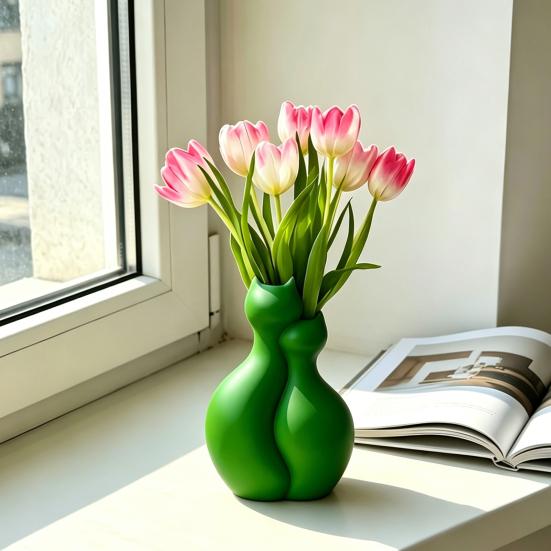3D-gedruckte Katzenvase, Minimalistische nordische Stil Blumenarrangement Vase, Umarmende Katze Blumenvase, Dekorative Katzenpaar Vase Haus Büro Geschenk