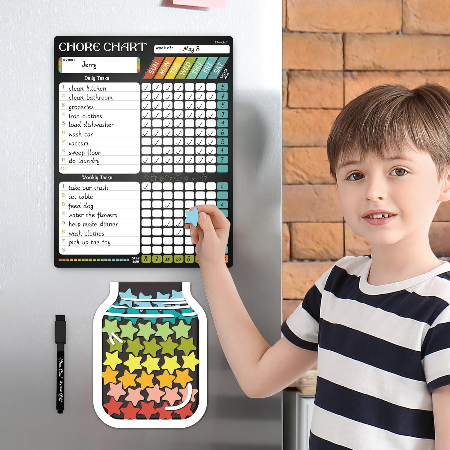 Magnetic Reward Chart for Kids - 8.5 x11  Dry Erase Chore Chart with Reward Jar - Ideal for Home Chore Tasks&Reward System чёрный