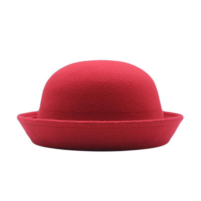 Outdoors Adult Children Flat-top Fedora Pure Color  Imitation Wool Jazz Hat Wide Brim L .adies ElegantRound Hat Bowler Hat