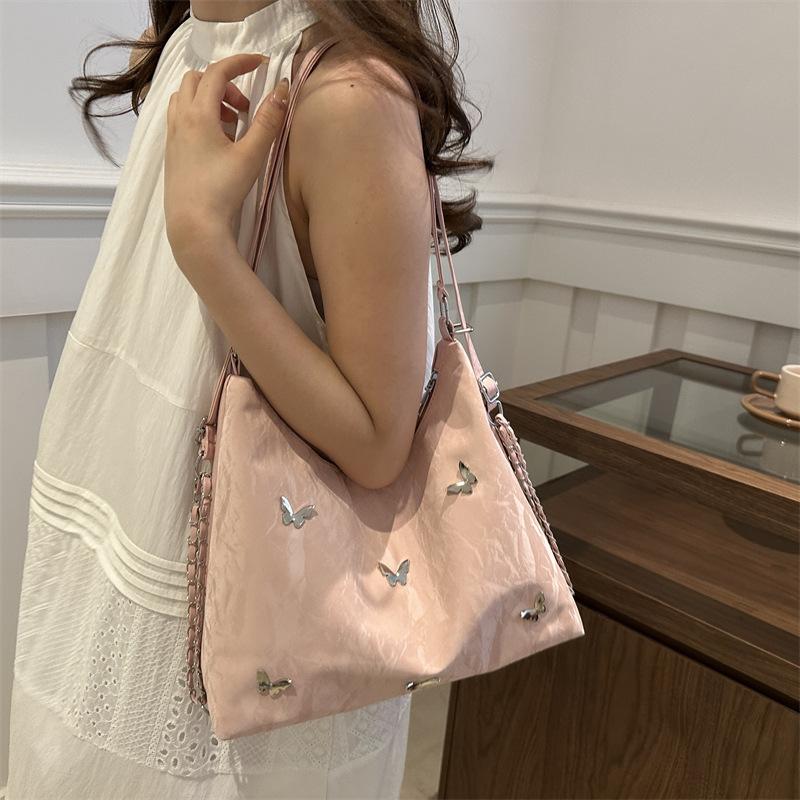 Women Large Capacity Commuter Backpack And Shoulder Bag With Butterfly Chain Design