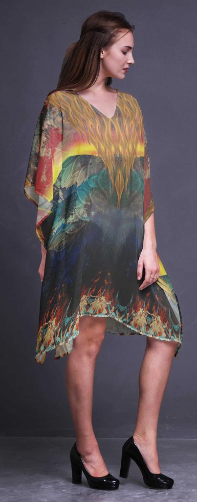 Phagun Beach Kaftan Bikini Cover Up Women Midi Dress Short Caftan-4X-5X