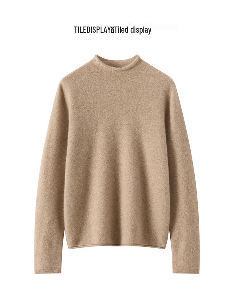 Ribbed Cashmere Half-High Neck Sweater - Women's Autumn/Winter Fashion Loose Knit Pullover