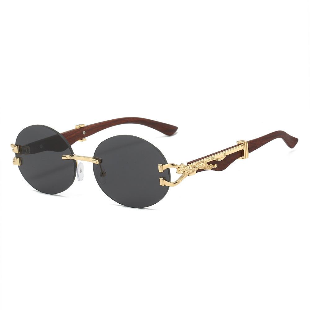Leopard Round Frameless Trimmed Wooden Foot Sunglasses Sunglasses Sunglasses