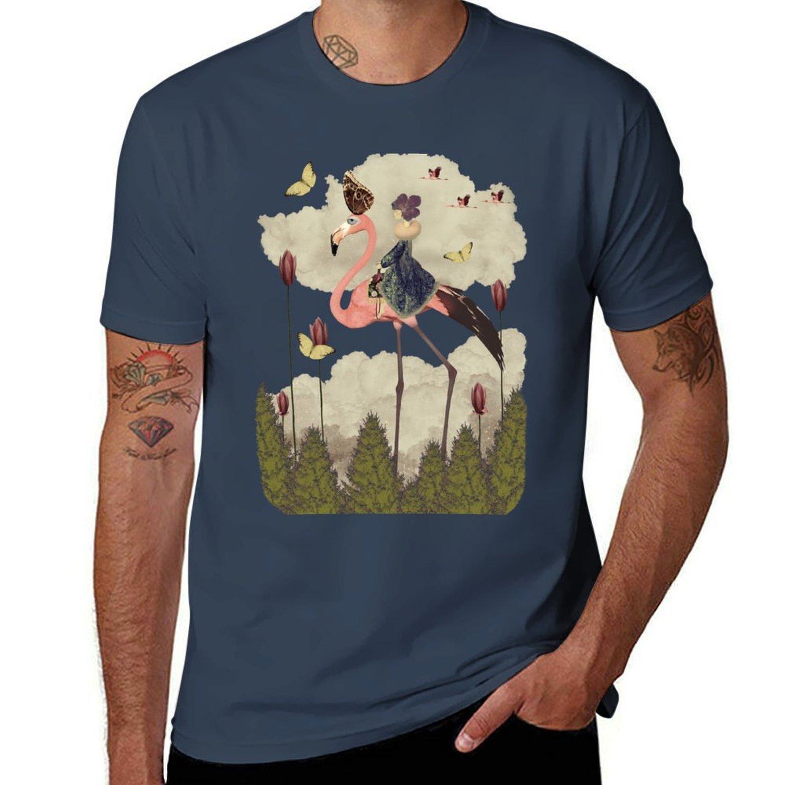 Look Up Giant Flamingo Ride Version 2 Tshirt Work Wear Lightweight Tee S