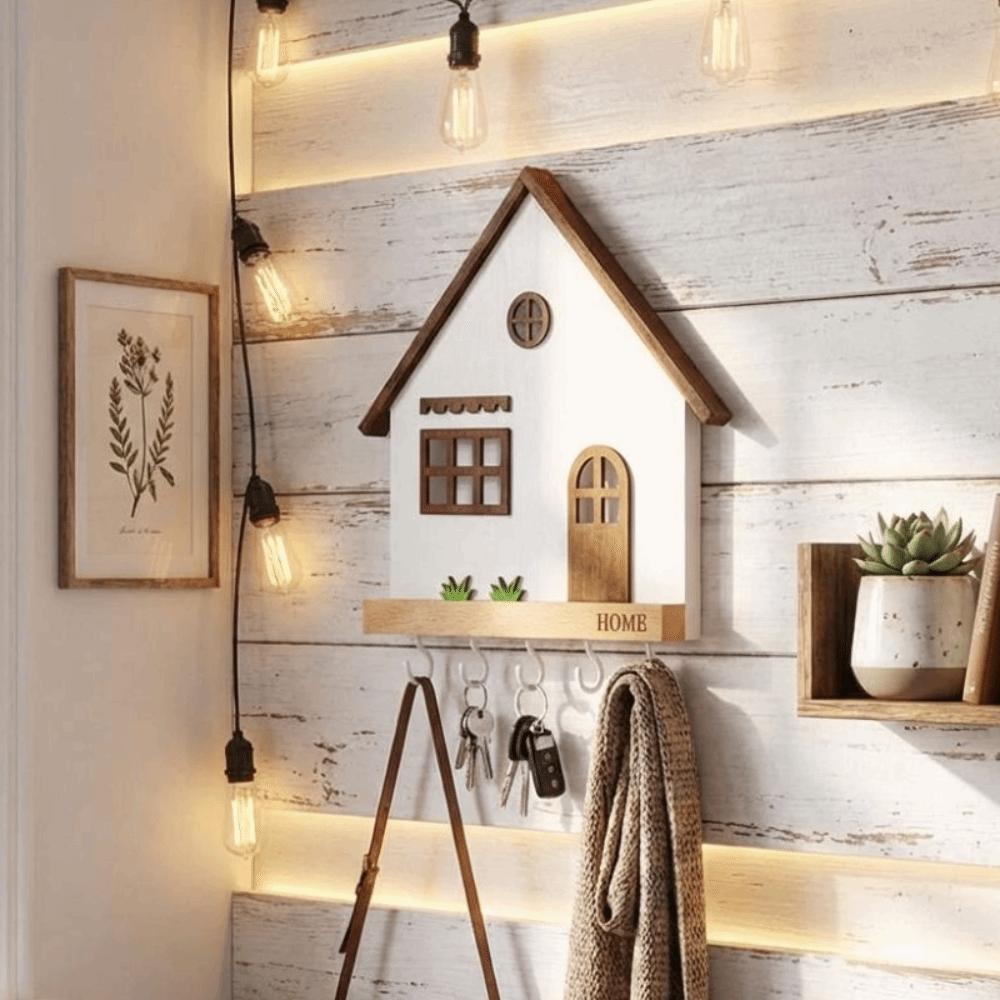 5-Hook Design Decorative Hooks House Shape Key Rack Creative Key Holder Room Organization