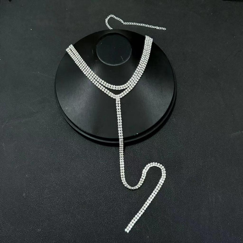 Double-row Rhinestone T-shaped Long Choker Necklace for Women: Fashionable, Versatile, and Ultra-Shiny